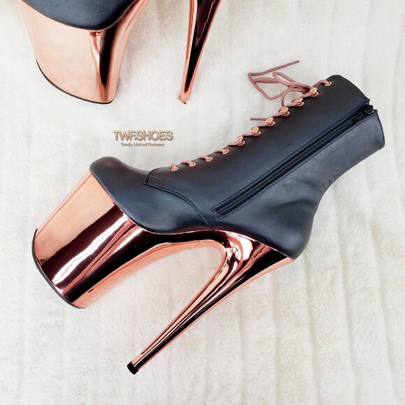 Pleaser Rose Gold Platform 8" Heels Ankle Boots Flamingo 1020 - Picture 8 of 13